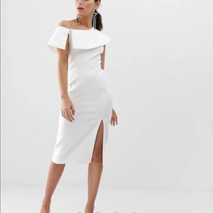 River Island MIDI dress with side split in white